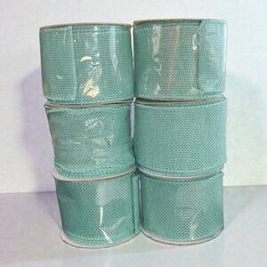 Floral Garden Burlap Wire Ribbon Mint Green Lot of 6 Craft Decor - READ